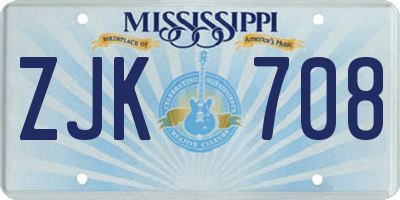 MS license plate ZJK708