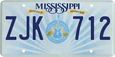 MS license plate ZJK712