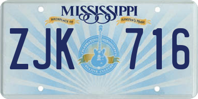MS license plate ZJK716