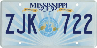 MS license plate ZJK722