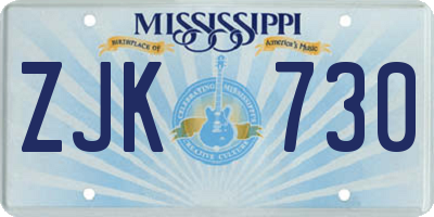 MS license plate ZJK730