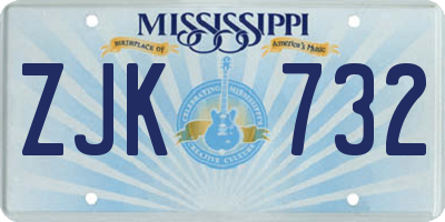 MS license plate ZJK732