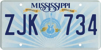 MS license plate ZJK734
