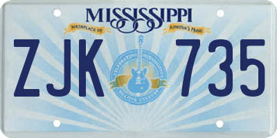 MS license plate ZJK735