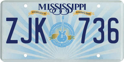 MS license plate ZJK736