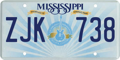 MS license plate ZJK738