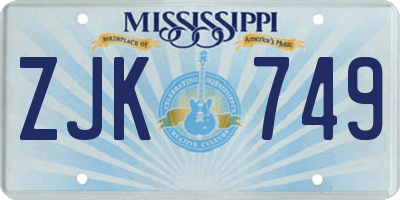 MS license plate ZJK749