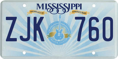 MS license plate ZJK760
