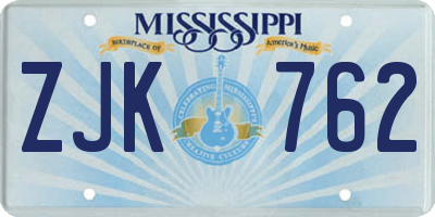 MS license plate ZJK762