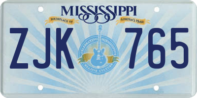 MS license plate ZJK765