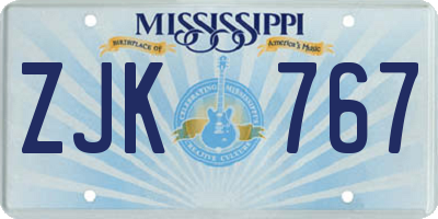 MS license plate ZJK767