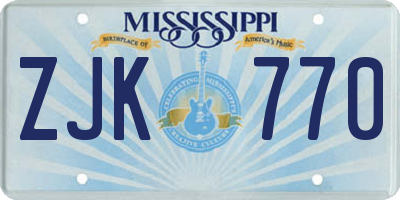 MS license plate ZJK770