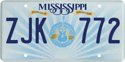 MS license plate ZJK772