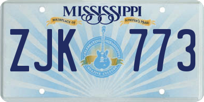 MS license plate ZJK773