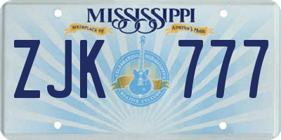 MS license plate ZJK777