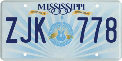 MS license plate ZJK778