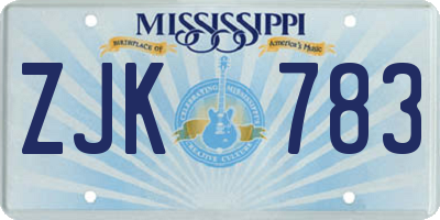 MS license plate ZJK783