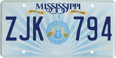MS license plate ZJK794