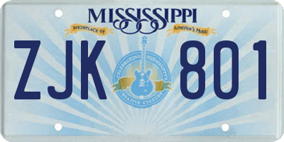 MS license plate ZJK801
