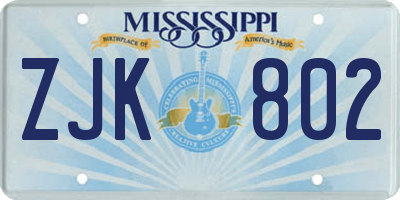 MS license plate ZJK802