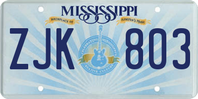 MS license plate ZJK803