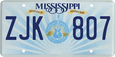 MS license plate ZJK807