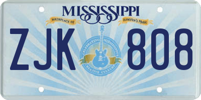 MS license plate ZJK808