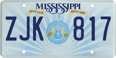 MS license plate ZJK817