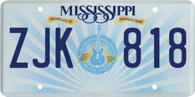 MS license plate ZJK818