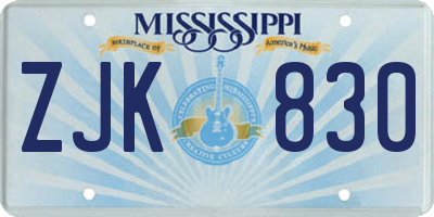 MS license plate ZJK830