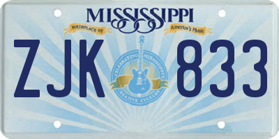 MS license plate ZJK833