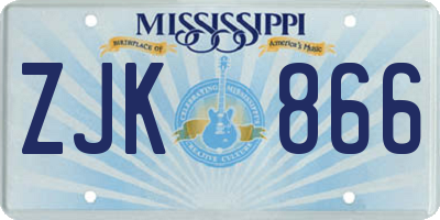 MS license plate ZJK866