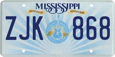 MS license plate ZJK868