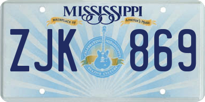 MS license plate ZJK869