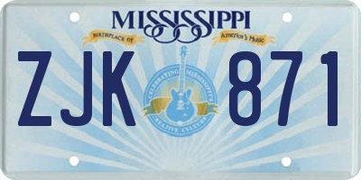 MS license plate ZJK871