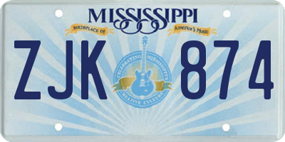 MS license plate ZJK874