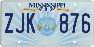 MS license plate ZJK876