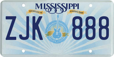 MS license plate ZJK888