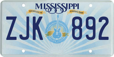 MS license plate ZJK892