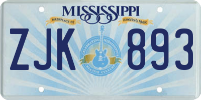 MS license plate ZJK893
