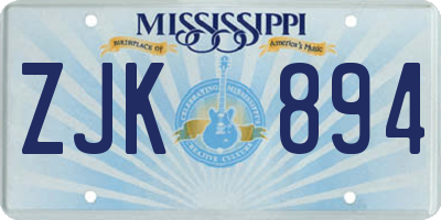 MS license plate ZJK894