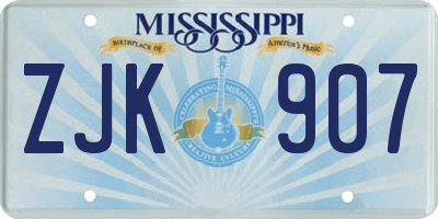 MS license plate ZJK907