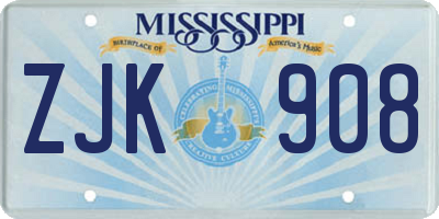 MS license plate ZJK908