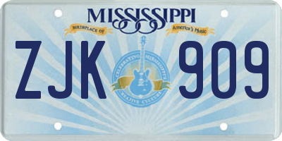 MS license plate ZJK909