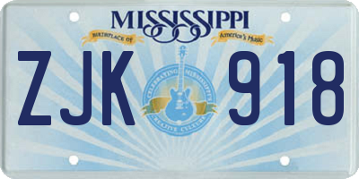 MS license plate ZJK918