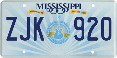 MS license plate ZJK920