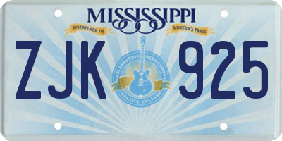 MS license plate ZJK925