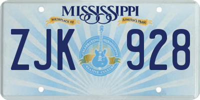 MS license plate ZJK928