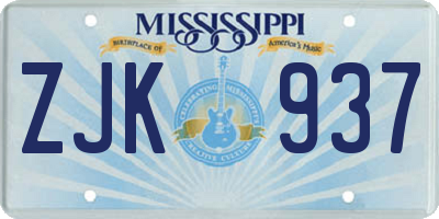 MS license plate ZJK937