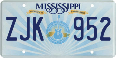 MS license plate ZJK952